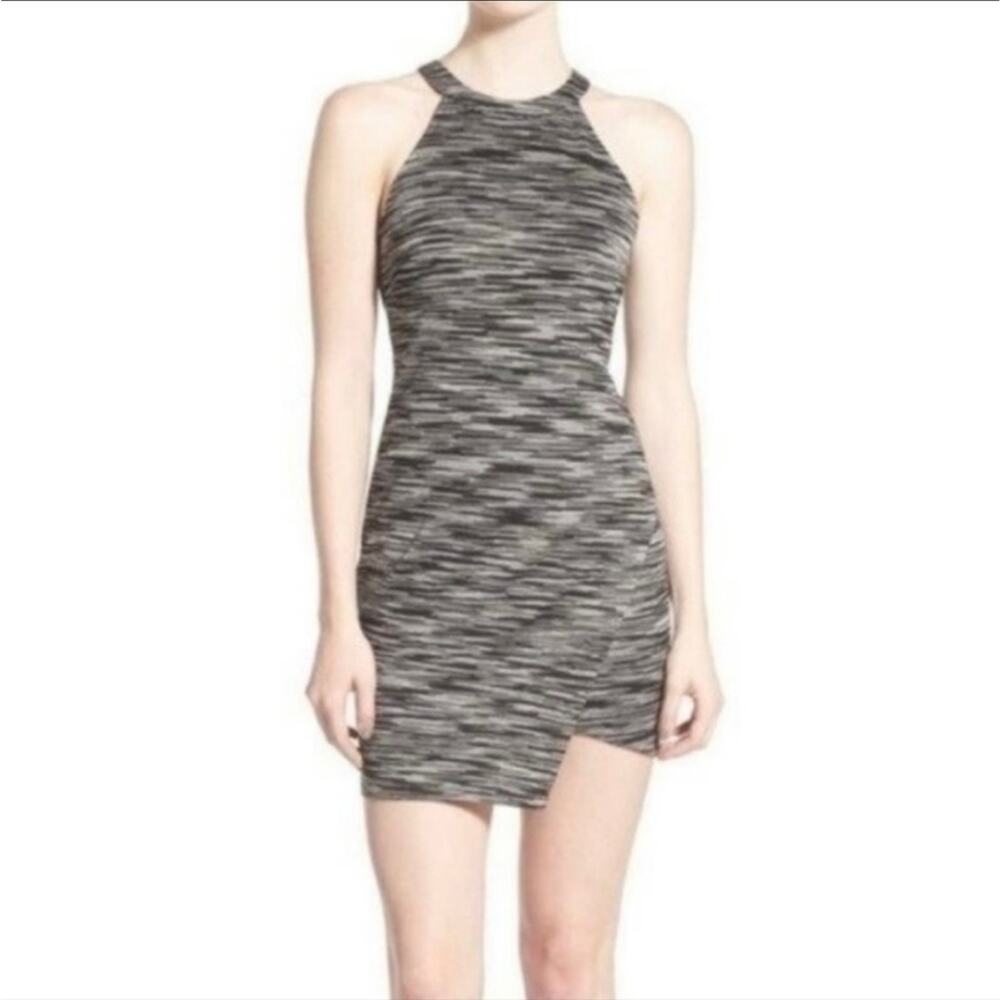 XS Astr gray & black marled space dye sleeveless bodycon cut out ruched dress